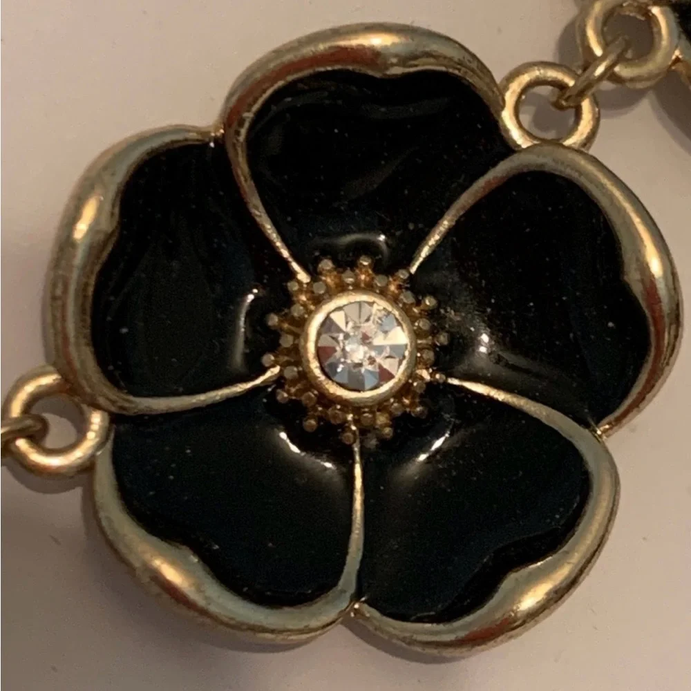 Black Floral Statement Necklace with Gold Accents